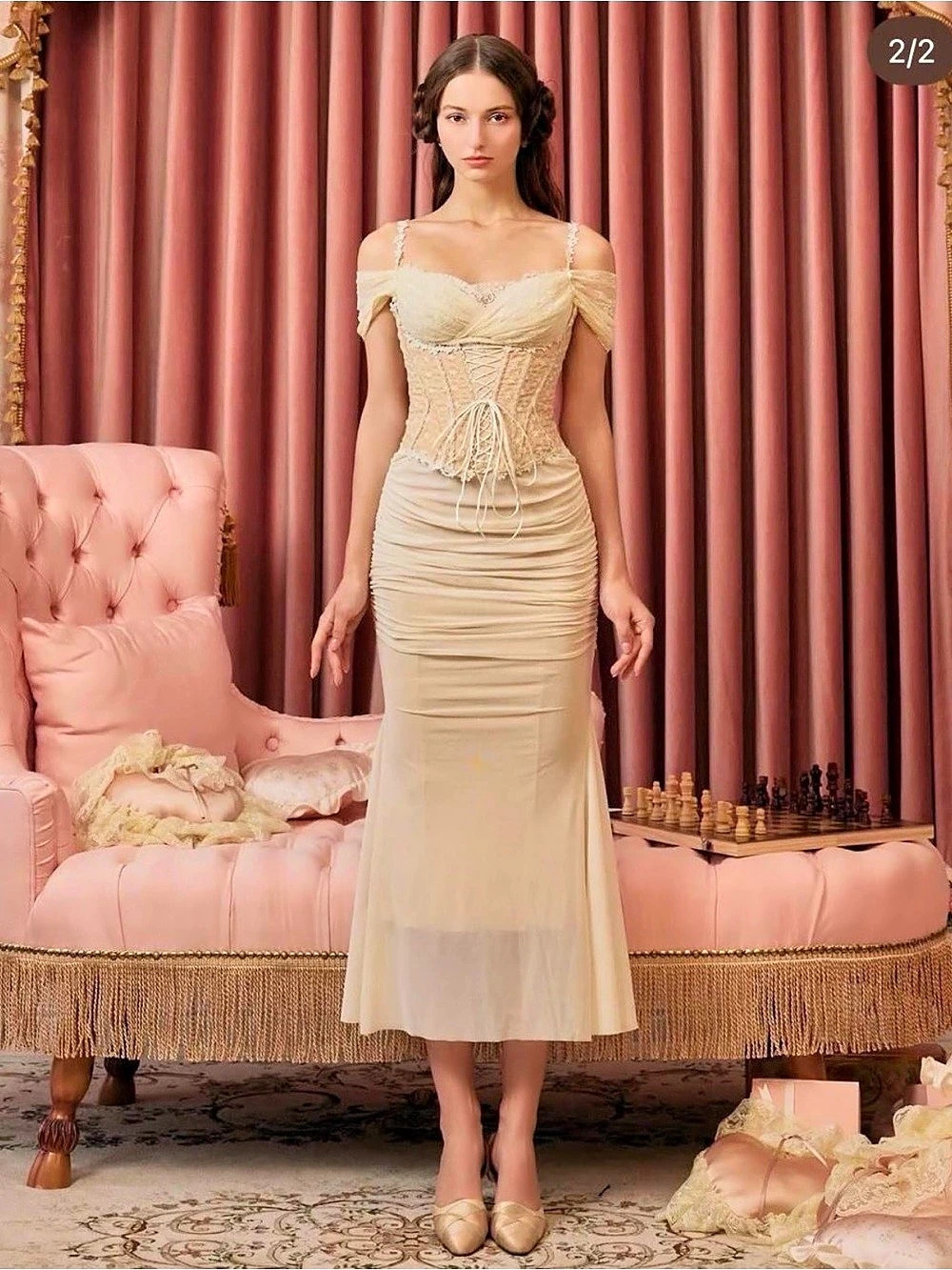 LM Corset Midi Dress in Beige Size XL NWT